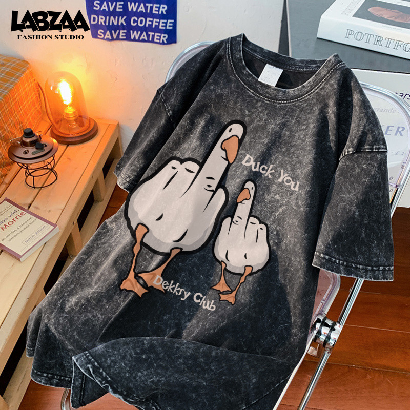 (ส่งด่วนกทม)⚡เสื้อยืดแขนสั้นคอกลม ทรงหลวม วินเทจล้างน้ำ ลายเป็ด ผ้าฝ้าย ใส่สบาย สตรีทแฟชั่น 12.16 ราคา ถูกที่สุด ดีลบีเคเค แกลเลอรีภาพที่ 2