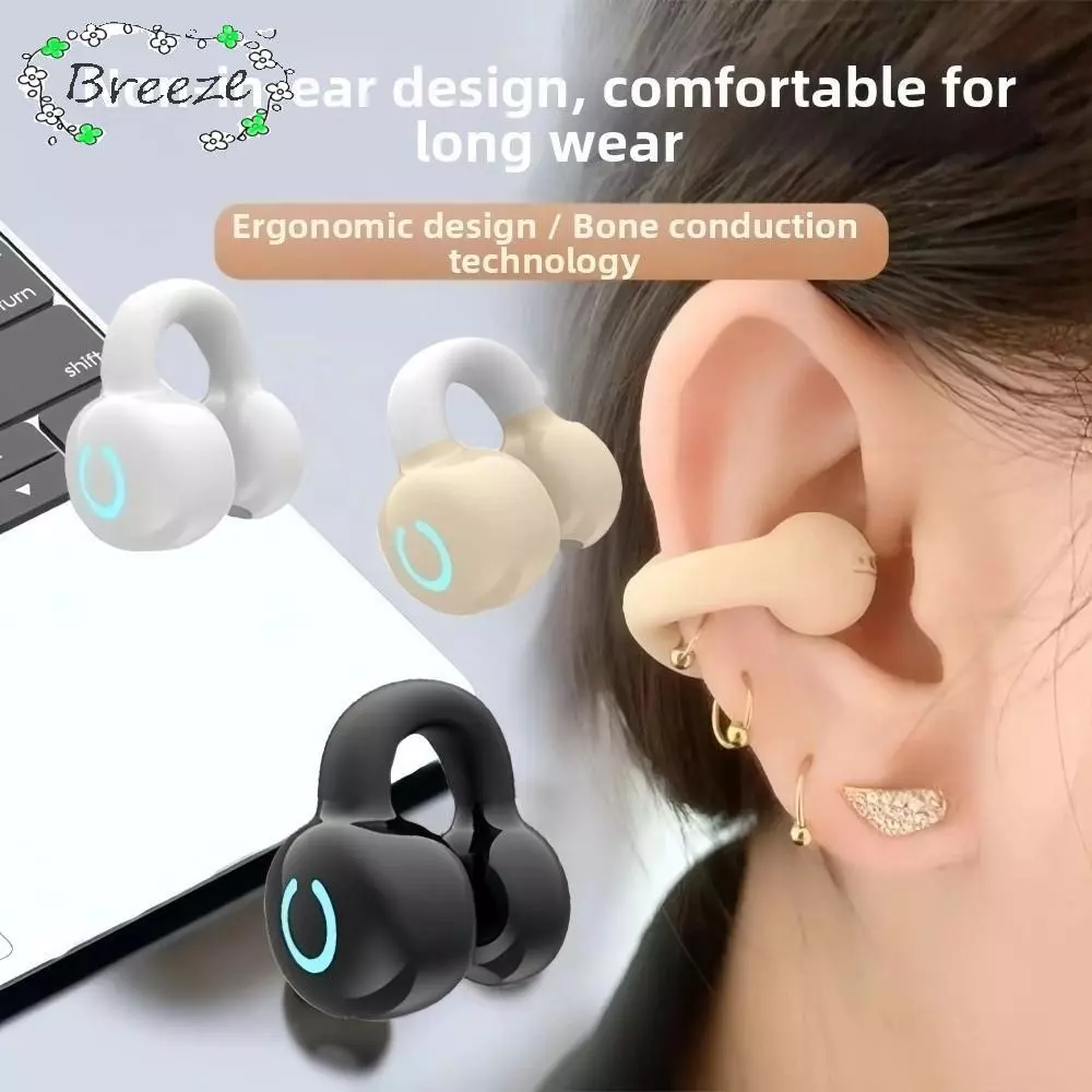 BREEZE หูฟังคลิปหู, Bone Conduction Single Ear General Bluetooth 5.3 หูฟัง, โทรยาวพิเศษอายุการใช้งานแบตเตอรี่ยาวนานคลิปชุดฟังไร้สาย Bluetooth สําหรับ