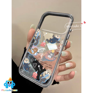 สำหรับ IPhone 16 17 15 Air 11 13 XR 12 14 Pro Max XS X Max 16 14 15 Plus เคส 2 in 1โปร่งใส ลายนากการ์ตูน น่ารัก สไตล์ฮิต