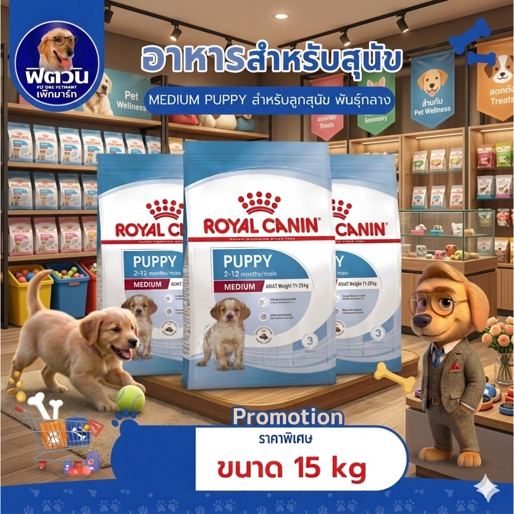 ROYAL CANIN Medium Puppy อาหารเม็ด สำหรับลูกสุนัขพันธุ์กลาง ขนาด 15 กิโลกรัม{อาหารสุนัขเม็ด}