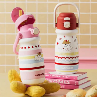 NikiHome 520ml/18ozเด็กพกพาน้ำแก้ว ปากหลอด+ดื่มตรง แก้วเก็บความเย็น-ซีรีย์ลูกสุนัข(สแตนเลส 316) Tumblerเก็บความเย็น 6 ชม