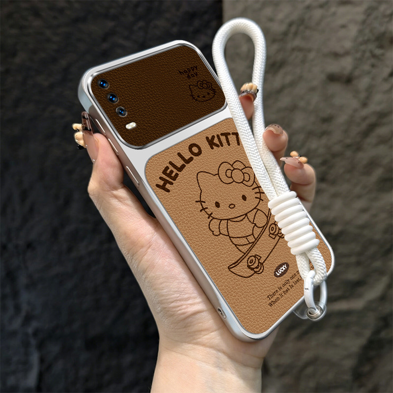 เคสสําหรับ vivo y12s y12a y20 y20s y20i y20s g เคสโทรศัพท์ความวิตกกังวล Softcase ซิลิโคนกันกระแทกปกการออกแบบใหม่ความงามพร้อมเชือกเส้นเล็กน่ารักสเก็ตบอร์ดแมว TBHBM1