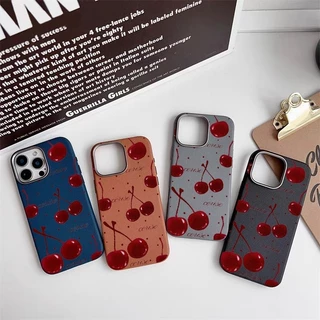 เคสไอโฟน 11 น่ารักสีแดงเชอร์รี่พื้นผิวหนังนุ่ม สำหรับ IPhone 17 16 13 15 11 14 12 Pro Max 7 8 16 14 15 Plus XR X XS Max