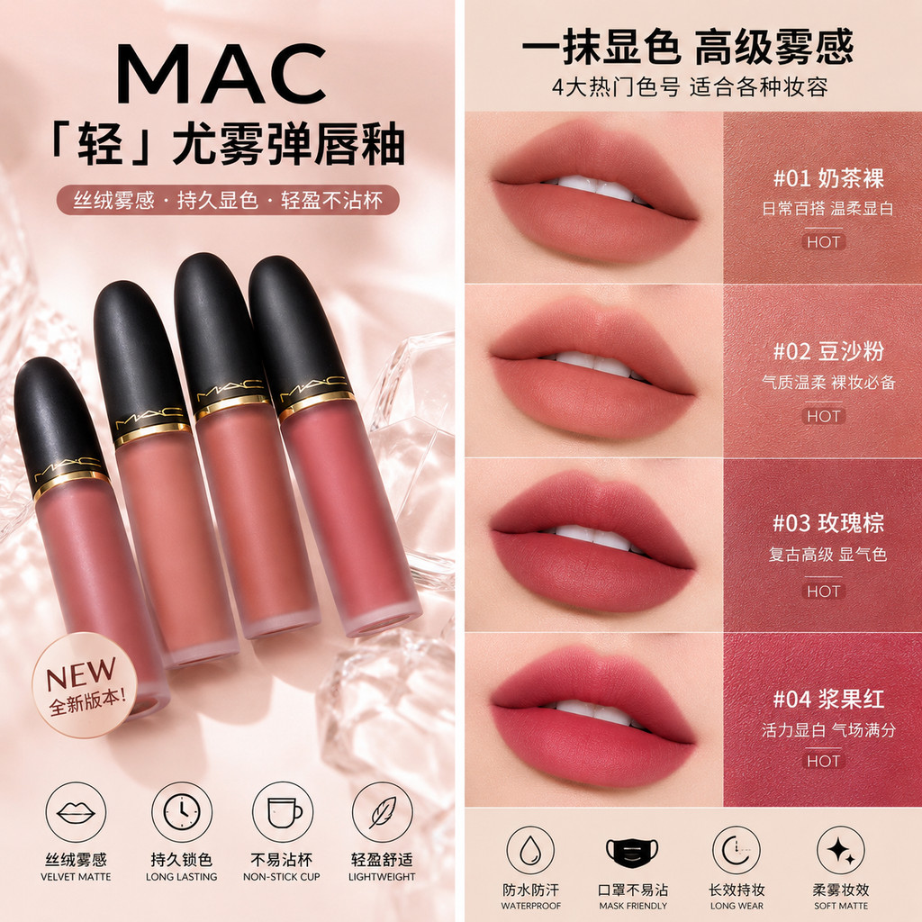 [ซื้อ 1 แถม 10 ฟรี] กล่องของขวัญลิปสติก mac Non-Fade 543 544 ตัวอย่าง 669 931