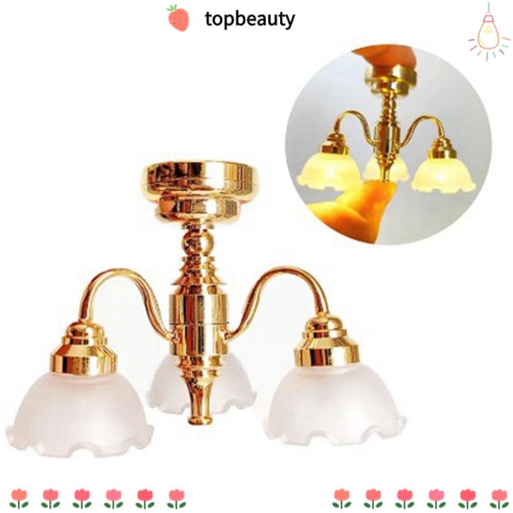 TOPBEAUTY โคมไฟ LED ขนาดเล็ก Dollhouse, 1:12 DIY โคมไฟเพดานสีทอง,คุณภาพสูง 5 รูปแบบโคมระย้าไฟบ้านรุ่นตุ๊กตาเครื่องใช้ในบ้าน