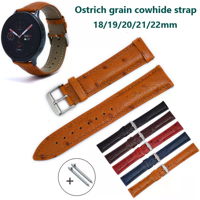 18 19 20 21 22 มม.Retro นกกระจอกเทศของแท้หนังสายนาฬิกา Quick Release Cowhide เปลี่ยนสายรัดข้อมือสร้อยข้อมือ