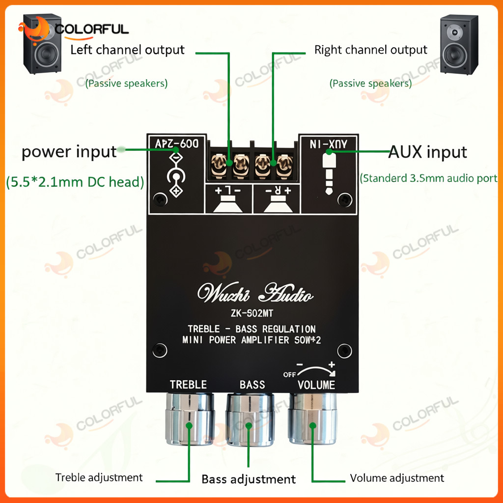 WUZHI ZK 502MT  รองรับบลูทูธ 5.0 เชื่อมต่ออุปกรณ์ได้ทั้งมือถือและแท็บเล็ต