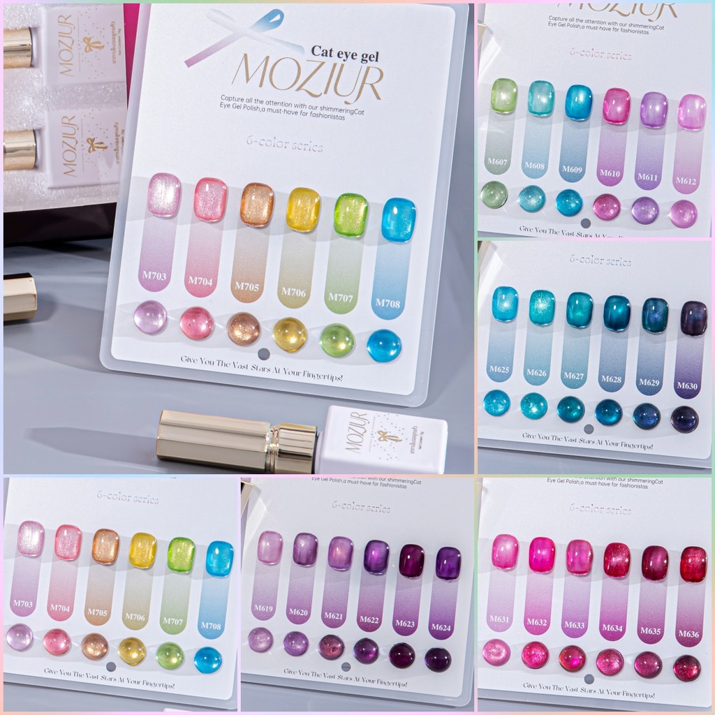 Moziur เซ็ตยาทาเล็บเจล สีเจลลูกแก้ว สีเจลแคทอาย 6 ขวด สีแคทอาย สีสวย สีเงา 15ml