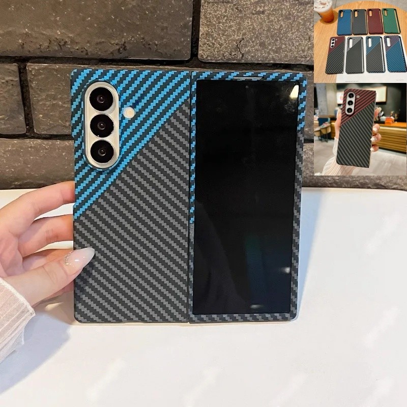 เคสโทรศัพท์ลายคาร์บอนไฟเบอร์แบบบางสําหรับ Samsung Galaxy Z Fold 7 6 5 4 3 ฝาครอบพีซีแบบแข็ง