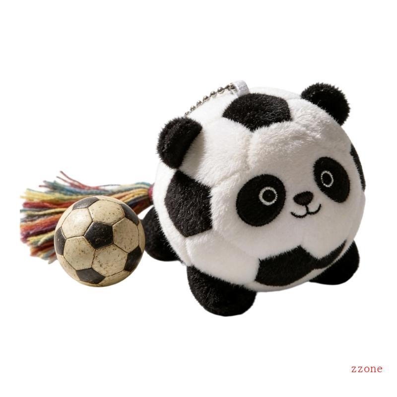 Zzz น่ารักฟุตบอล Themed Panda Plushie พวงกุญแจสําหรับรถยนต์กระจกมองหลังแขวน Key Chain กระเป๋า Charm