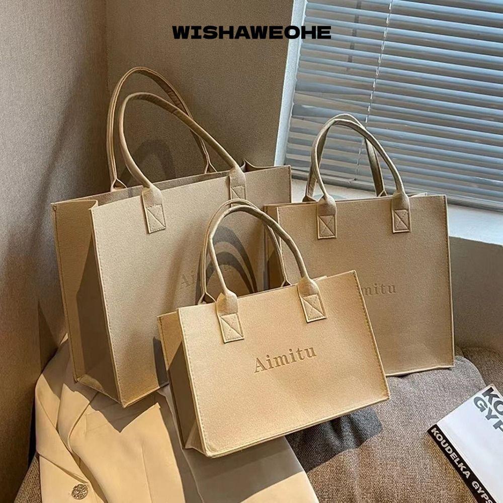 WISHAWEOHE 1 ชิ้น Felt กระเป๋าสะพาย, Travel S/M/L Messenger กระเป๋า, Casual ความจุขนาดใหญ่ Simple สีทึบ Crossbody กระเป๋าถือผู้หญิง