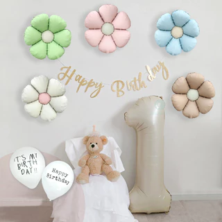 GeeParty ลูกโป่งฟอยล์รูปดอกเดซี่สไตล์เรโทร 5 ชิ้น สีครีมคาราเมล ชมพูบลัช ฟ้า ผิวด้าน สำหรับตกแต่งงานวันเกิดและงานแต่งงาน