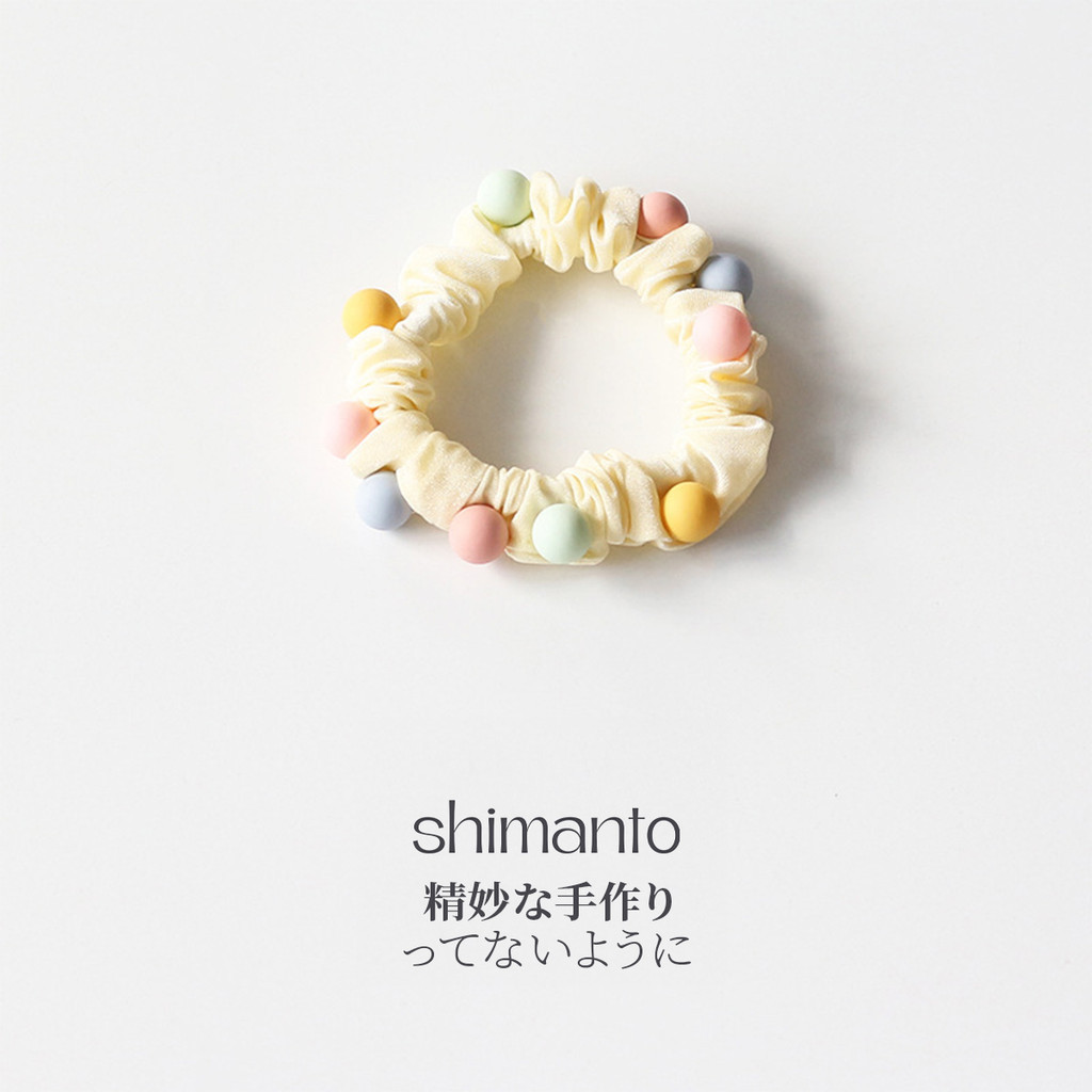 Shimanto ยางรัดผมประดับลูกปัด สีพาสเทล สไตล์เกาหลี เครื่องประดับผมสำหรับผู้หญิง