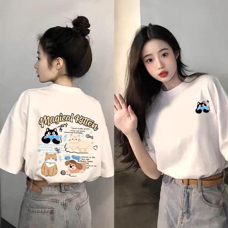 20262025ใหม่สไตล์เสื้อยืดสีขาวผู้หญิงฤดูร้อนขายร้อนผ้าฝ้ายแท้แขนสั้นหลวมออกแบบซอกเสื้อยืดครึ่งแขนด้า