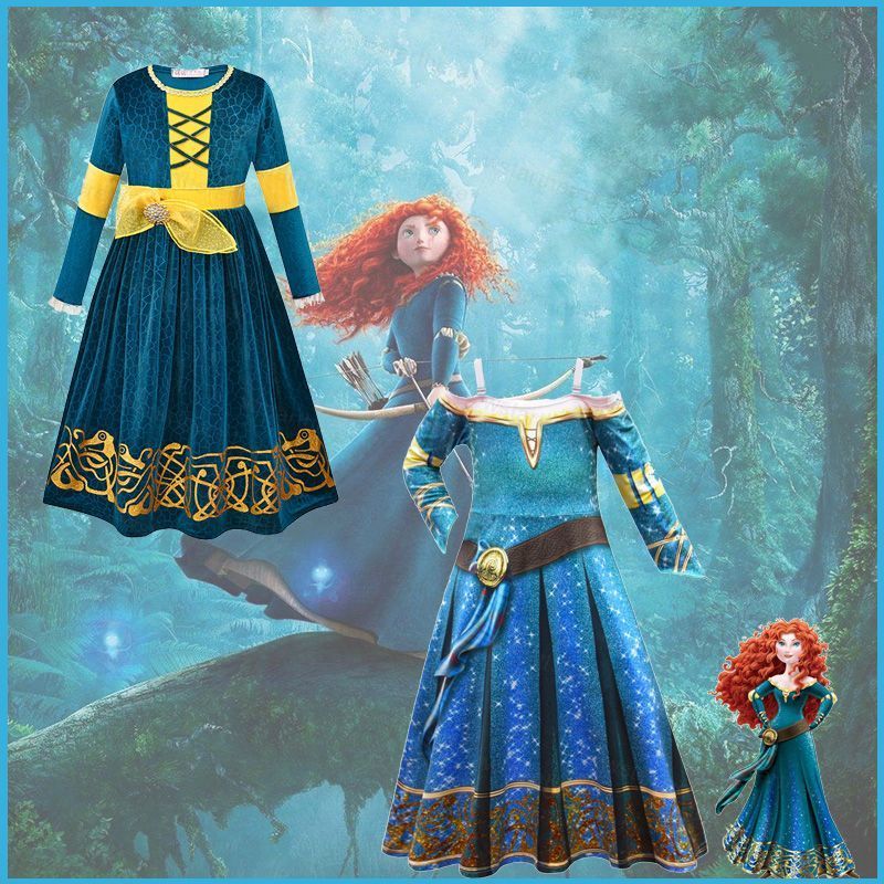 NS1 Pixar Merida Brave Princess คอสเพลย์เครื่องแต่งกายสําหรับเด็กสาวฤดูร้อนปาร์ตี้ฮาโลวีนประสิทธิภาพ