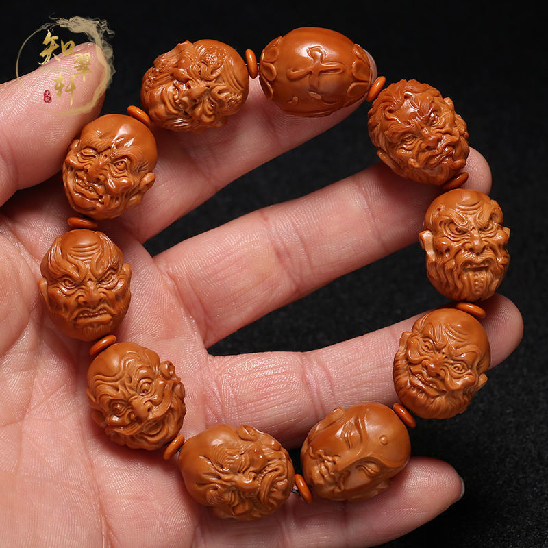 แกะสลักสองด้านแกนมะกอกสิบแปดอรหันต์สร้อยข้อมือเกรดส วัสดุธรรมชาติ เสริมดวงการเงิน
