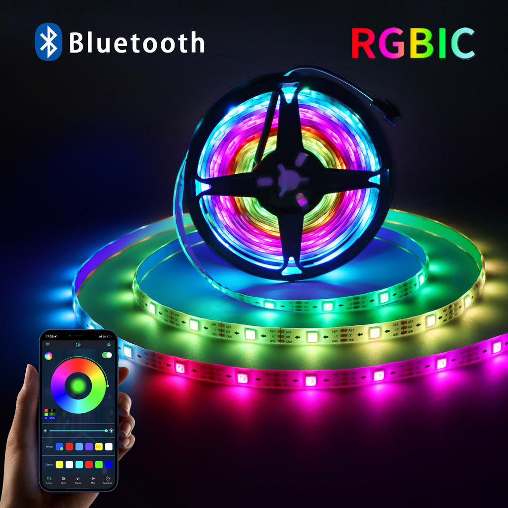 5V USB RGBIC LED Strip，2M 3M 5M IP65 Waterproof LED TV Light Bluetooth APP Remote Control For Backli