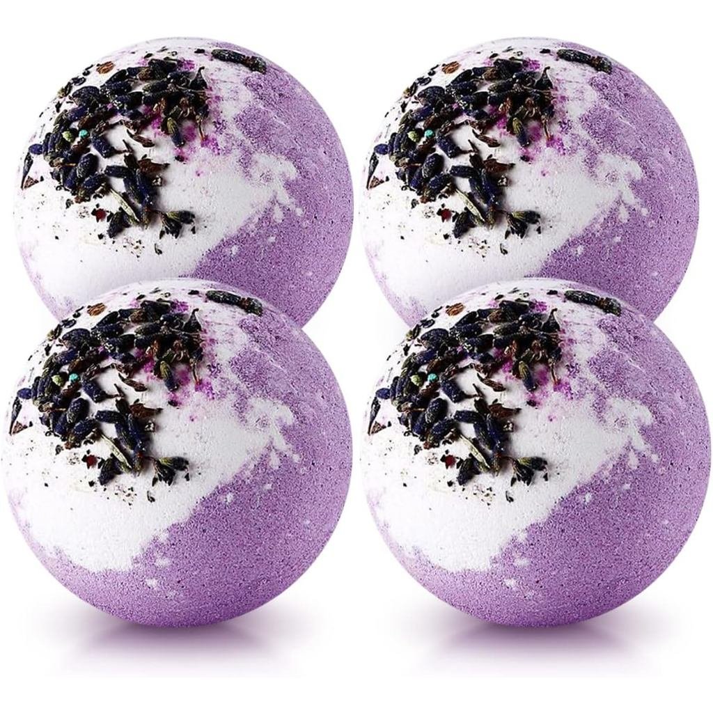 Dried Flower Bath Bombs Salt Balls,4-Pack Gift Set,Lavender Extract Essential Oils,Moisturizing Dry 
