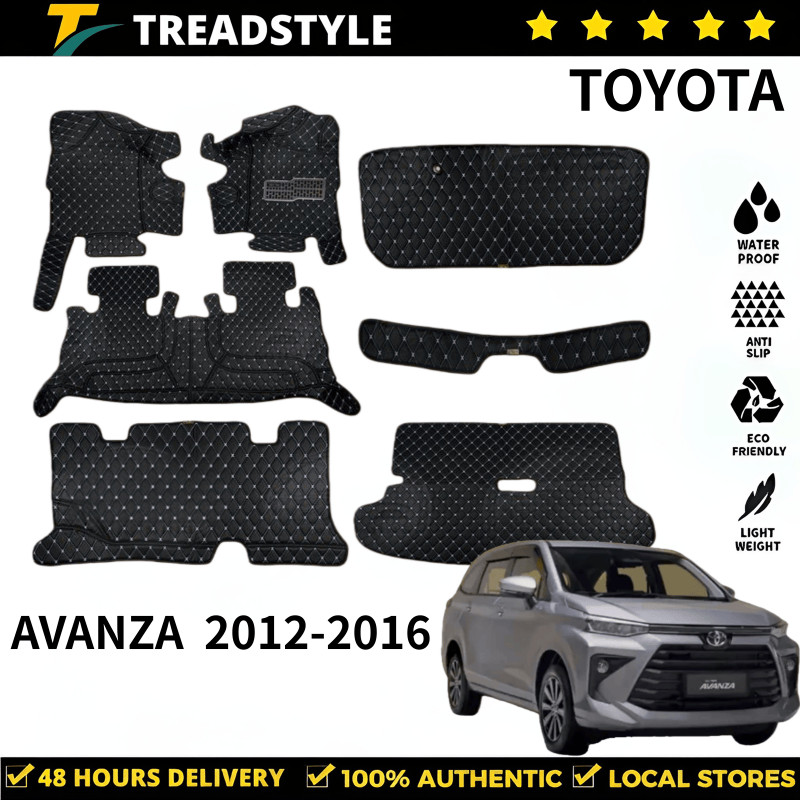 【7ชิ้น】TOYOTA AVANZA 2012-2016 ชุด พรม พรมปูพื้นรถ พรมปูพื้น พรมกันลื่น พรมในรถยนต์ พรมรถ