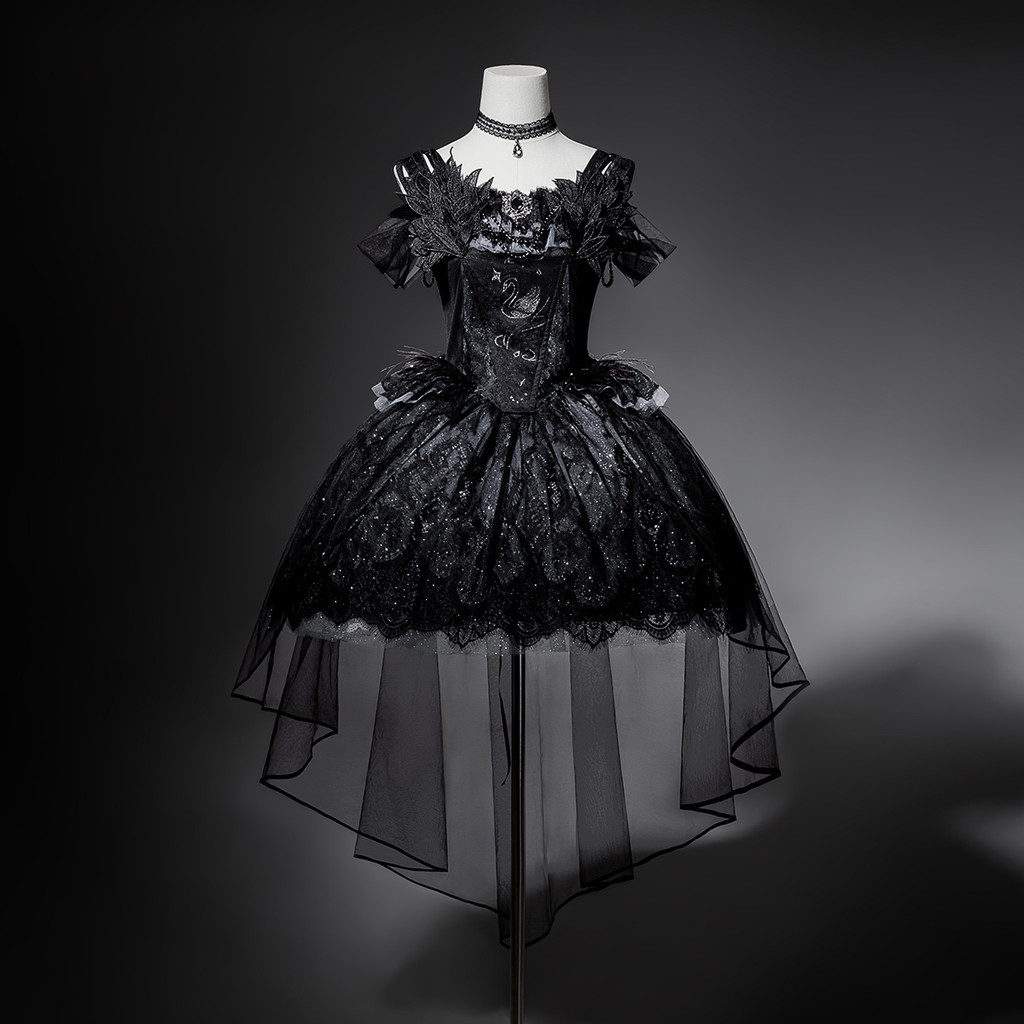 Jin Mu Lolita Star Swan Dream Dark Girl Dress Dress Trailing Pettiskirt Black Princess Dress