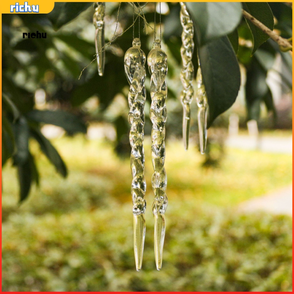 [richu] ทนทาน Icicle เครื่องประดับ Shatterproof Icicle 12 ชิ้นคริสตัลใส Icicle เครื่องประดับคริสต์มา
