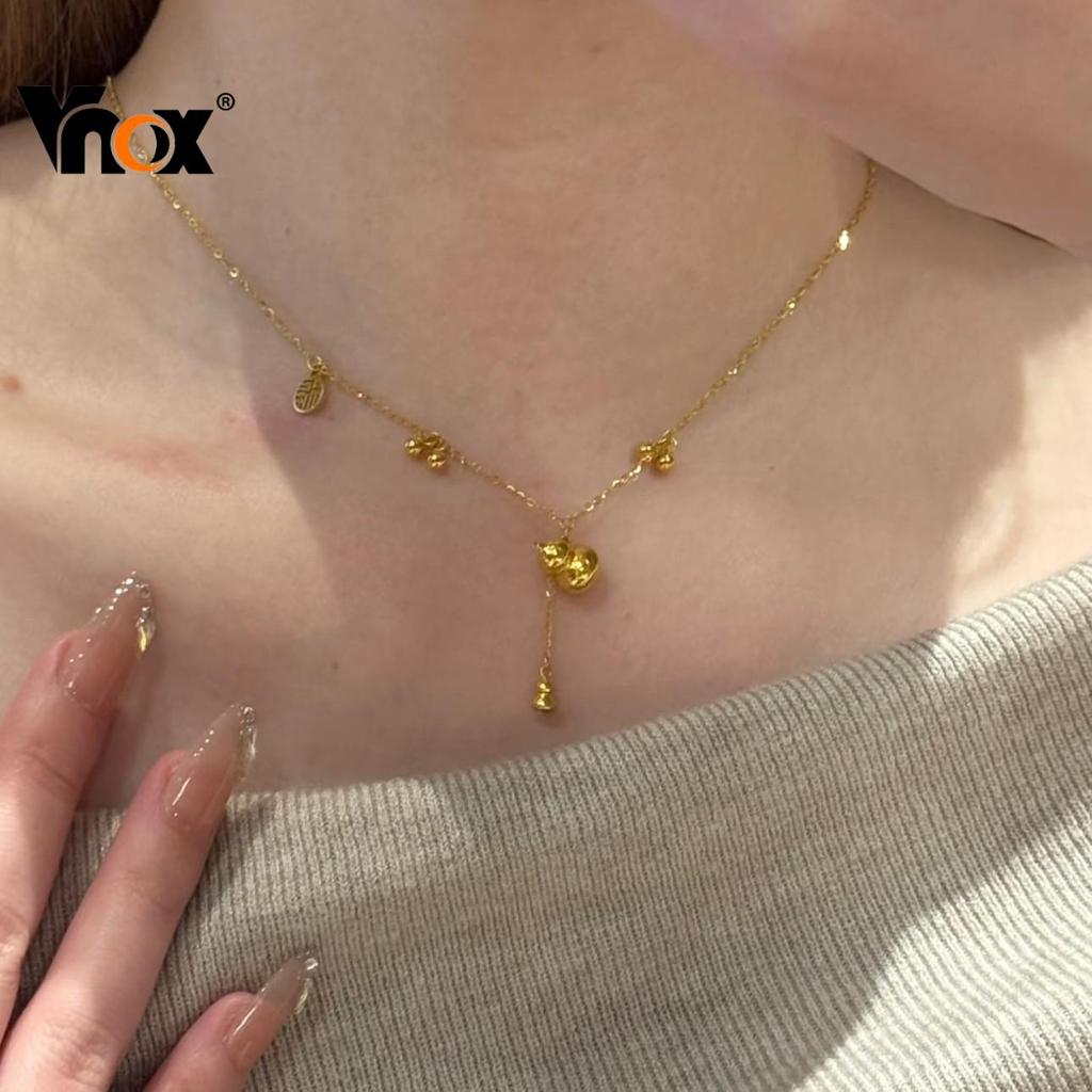 Vnox 18K Gold Gourd จี้ Hulu Charm Dainty สร้อยคอโซ่สําหรับผู้หญิงสาว,ความมั่งคั่งปลอดภัย Lucky สร้อยคอ