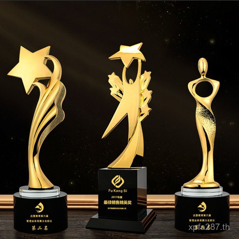 Little Golden Man Metal Trophy เหรียญฟุตบอลคริสตัลตัวอักษรบาสเกตบอล Oscar Trophy Creative Competitio