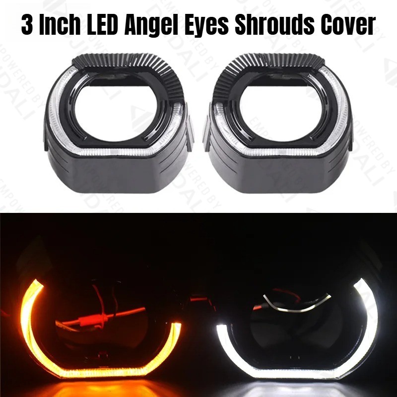 2 PCS 3 นิ้ว Shrouds ฝาครอบ LED Angel Eyes สําหรับ Koito Q5 Hella Bixenon Hid โปรเจคเตอร์เลนส์ Shell ไฟหน้ารถ