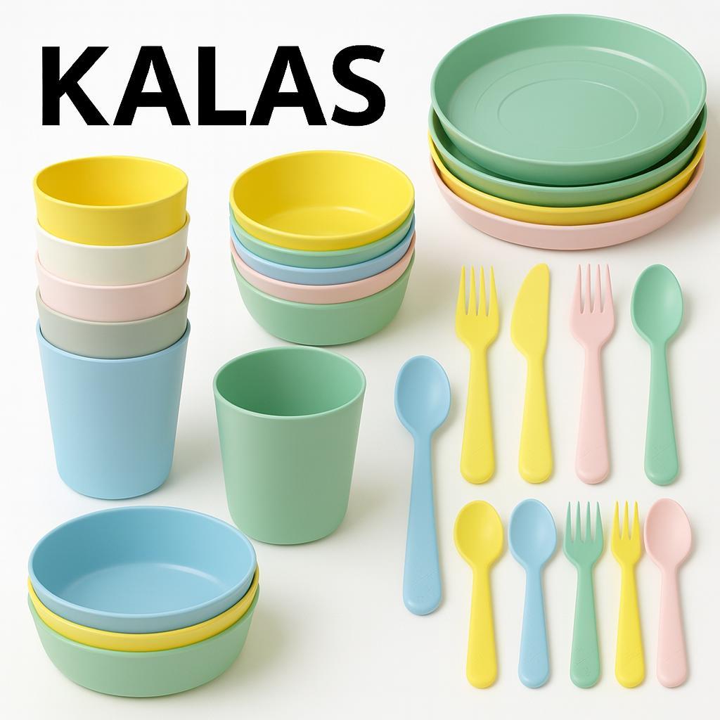 Ikea Kalas ชุดรับประทานอาหารสําหรับเด็ก จานสีสันสดใส ชุดถ้วยชาม