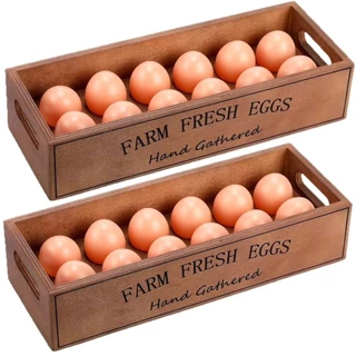 กล่องไม้ใส่ไข่ ดีไซน์ฟาร์ม Farm Fresh Eggs จัดเก็บไข่เป็นระเบียบ กล่องไม้เก็บไข่ไก่ งานไม้ธรรมชาติ จุได้หลายฟอง