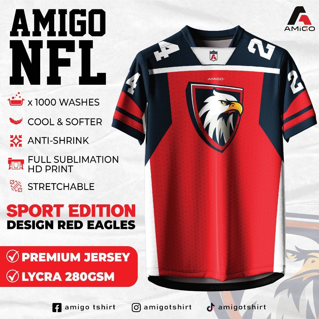 เสื้อยืด AMIGO NFL 2025 ออกแบบ Eagle สีแดง ทำจากไมโครไฟเบอร์