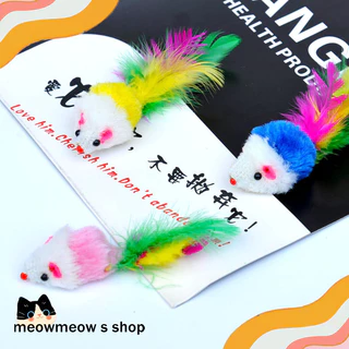 ✨ พร้อมส่ง | ของเล่นแมว 🐭 หนูปลอมขนฟู หางสีสันสดใส 🎨 หนูเหมือนจริง ล่อแมว
