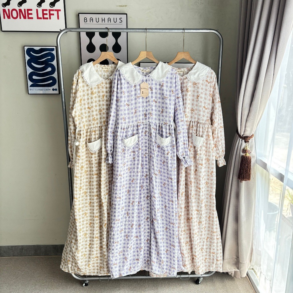 NINA Long Dress Pocket Full Buttons - Dress Coquette Collar Sailor