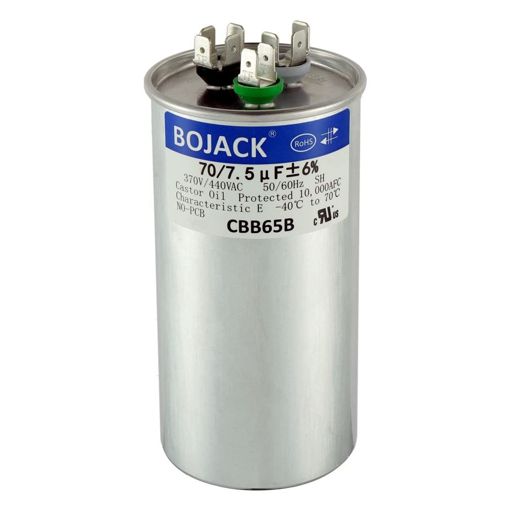 BOJACK 70+7.5 uF 70/7.5 MFD ±6% 370/440 V AC CBB65 Dual Run Circular Start Capacitor สําหรับ AC มอเต