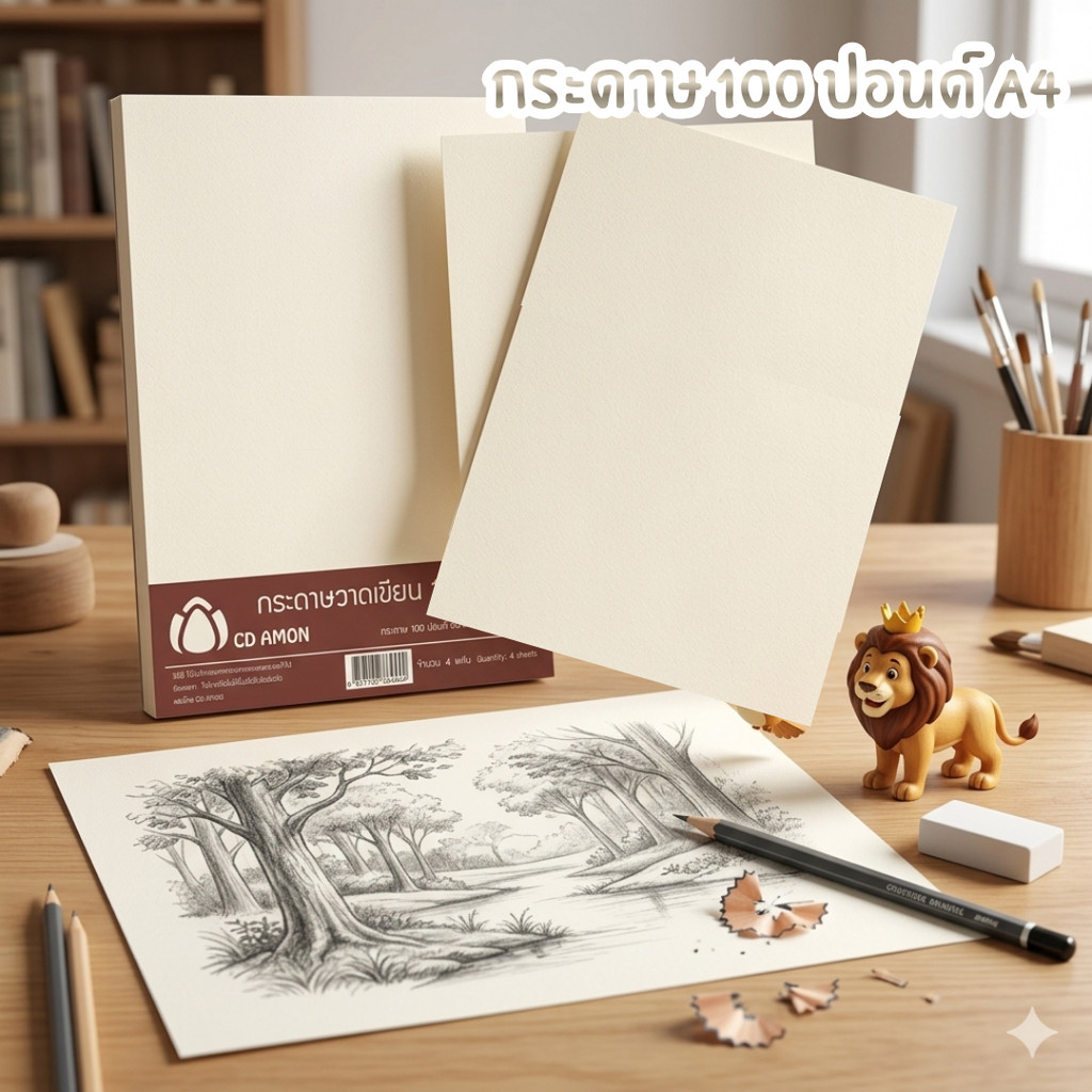 กระดาษวาดเขียน 100 ปอนด์ กระดาษ 100 ปอนด์ A4 แพ็ค 4 แผ่น