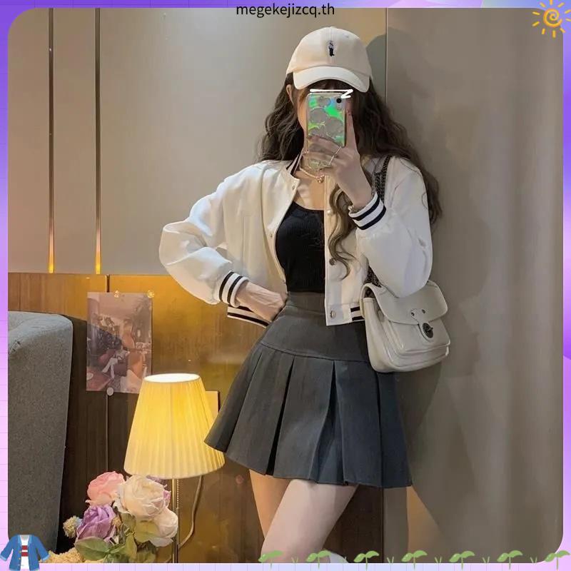 Onu เสื้อแจ็กเก็ตเบสบอล แขนยาว คอปกตั้ง กระดุมแถวเดียว สําหรับผู้หญิง FEI