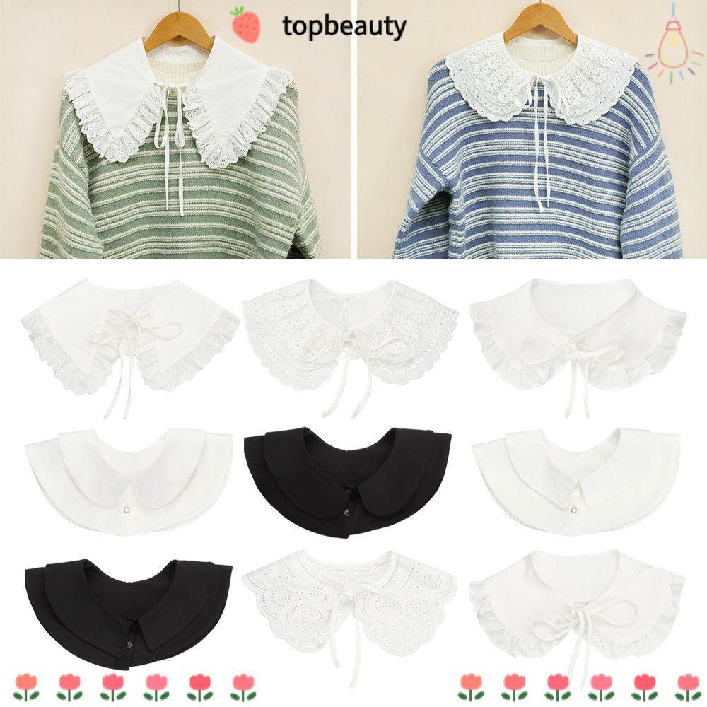Topbeauty ปกปลอมที่ถอดออกได้ดอกไม้ลูกไม้หวานวินเทจปกเสื้อด้านบน