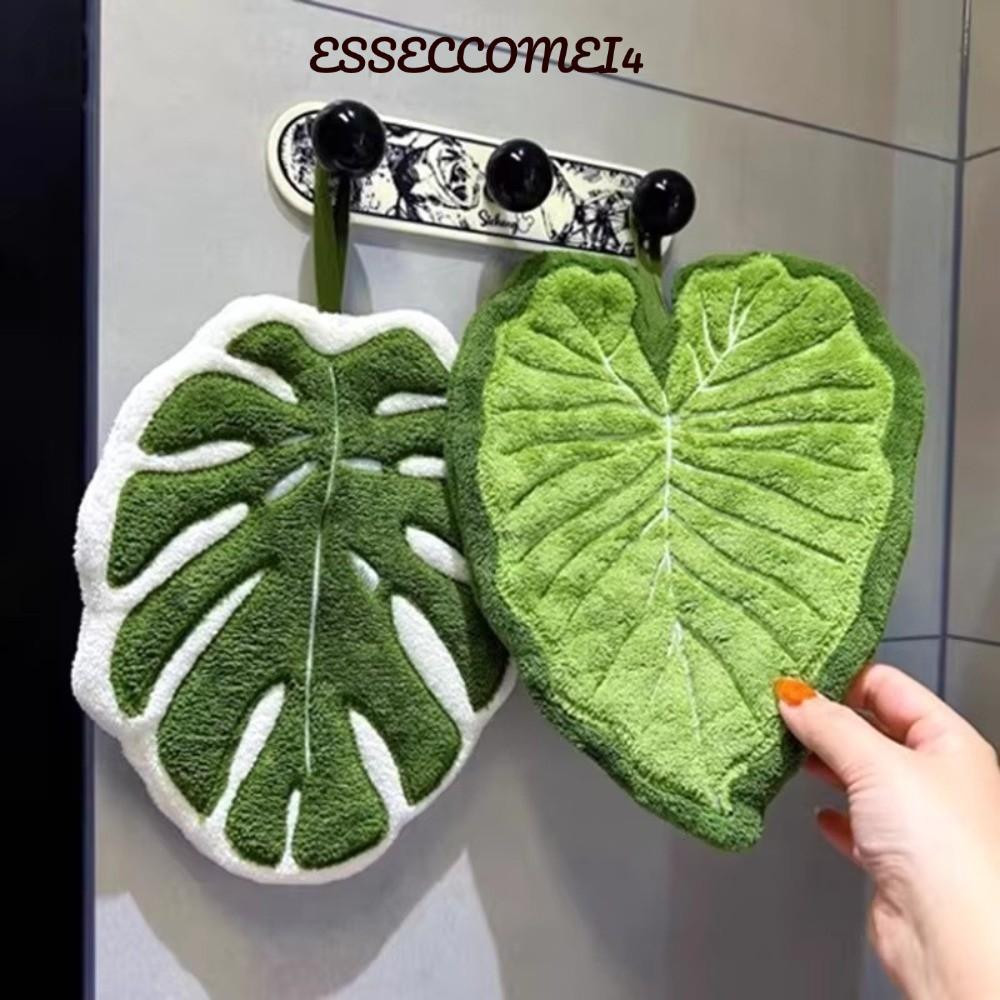 ESSECCOMEI4 ผ้าเช็ดหน้าในครัว,การ์ตูนใบไม้ผ้าเช็ดมือหนา,คุณภาพสูงปะการังกํามะหยี่ดูดซับน้ําแขวนผ้าทําความสะอาดห้องครัว