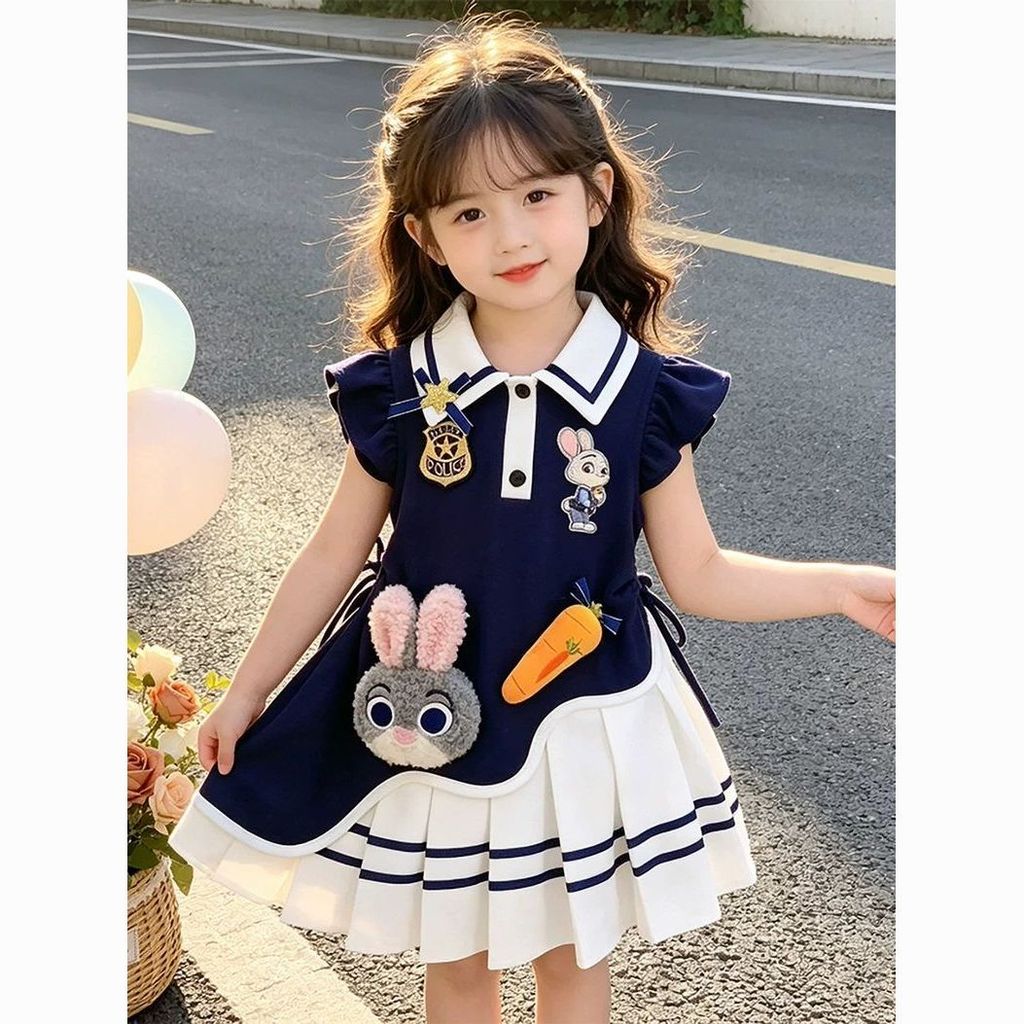 สาวแต่งตัวฤดูร้อนชุดจูดี้กระต่ายตํารวจเจ้าหน้าที่กระโหลกสไตล์กระโปรงสาวน้อยฤดูร้อนการ์ตูนแฟชั่นจีบกระโปรง