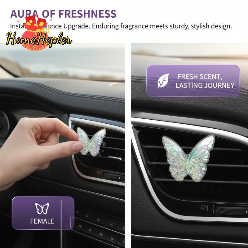 HomeHepler Butterfly Car Aromatherapy Diffuser Air Vent Clip รวม 2 แผ่นน้ําหอมน่ารัก Auto ตกแต่งกลิ่