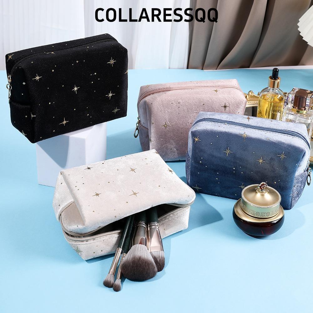 COLLATRESSQQ Make Up Storage Bag, Portable Soft Velvet Cosmetic Bag, Fashion Hot pumped star pattern with Zipper Women Toiletry Bag