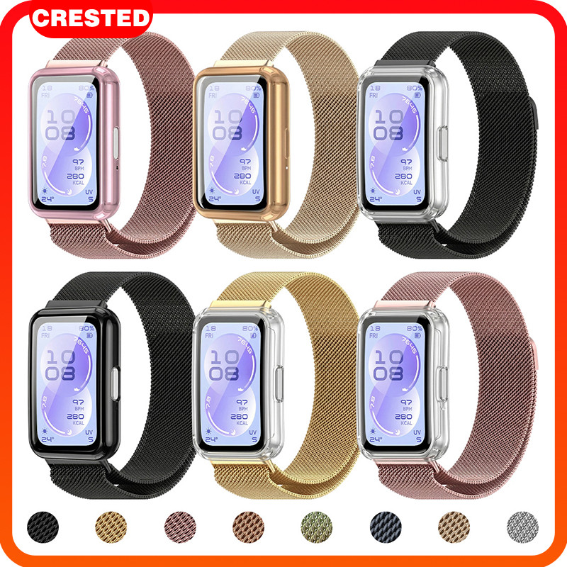 เคส TPU สายนาฬิกาแม่เหล็กโลหะ for Huawei Band 11 / 11 Pro/ 10 9 8 NFC ระบายอากาศสแตนเลสวงจอป้องกันหน้าจอฝากกันชน