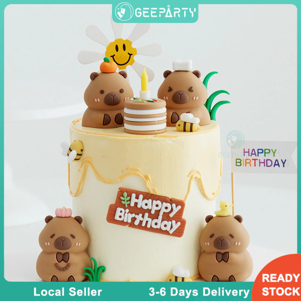 GeeParty ที่ประดับเค้กรูปคาปิบาร่าน่ารัก คาปิบาร่าคู่กับเป็ดสีส้มและดอกไม้ สำหรับตกแต่งเค้กงานวันเกิด