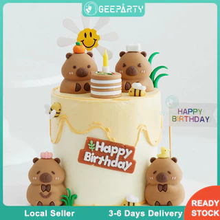 GeeParty ที่ประดับเค้กรูปคาปิบาร่าน่ารัก คาปิบาร่าคู่กับเป็ดสีส้มและดอกไม้ สำหรับตกแต่งเค้กงานวันเกิด