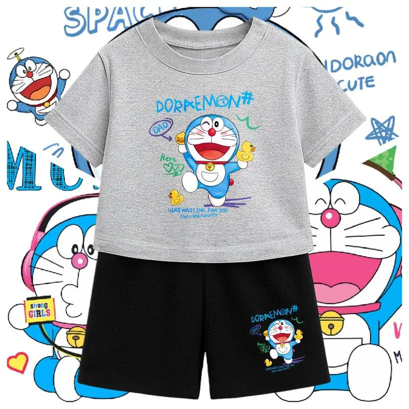 ชุดเสื้อยืดแขนสั้นเด็ก  สวมใส่สบาย มีให้เลือกหลายสี รวมถึงเสื้อยืดแขนสั้นสีสันสดใส โดราเอมอน#012