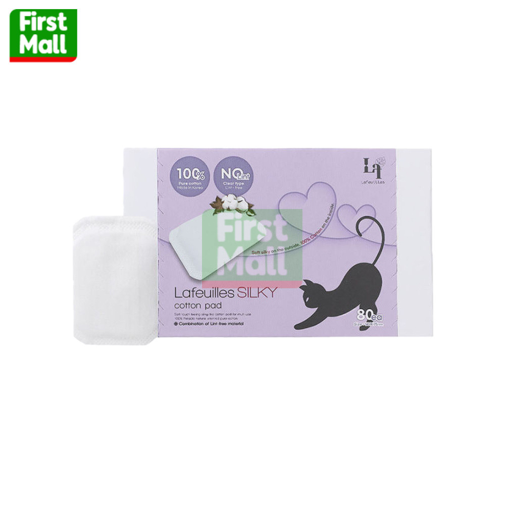 Lafeuilles SILKY cotton pad ( สีม่วง) สำลีแผ่นชนิดแอนตี้แบคทีเรีย ( 1 กล่อง 80 แผ่น )