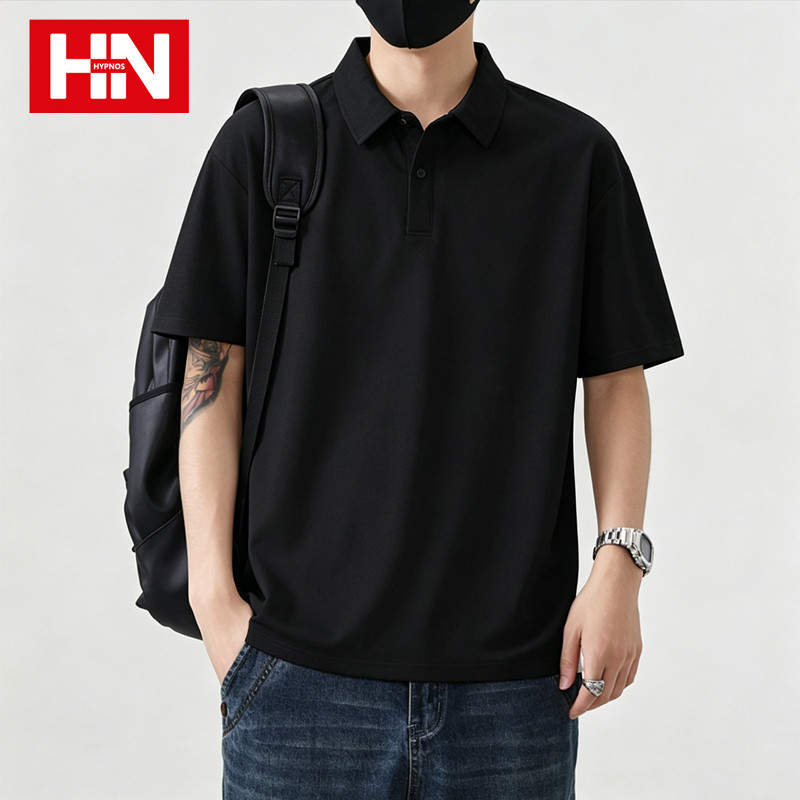 HYPNOS 9001-GB เสื้อโปโล POLO Oversize ทรงหลวม ใส่ได้ทั้งผู้ชายและผู้หญิง สีพื้น เสื้อยืด T-Shirt แฟชั่นสไตล์มินิมอล