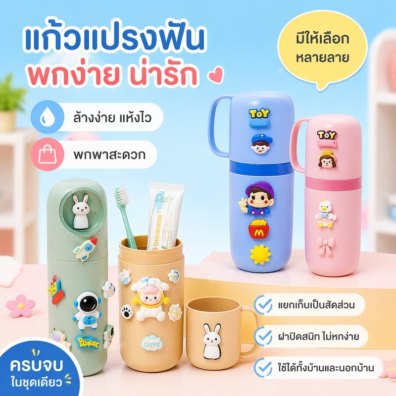 แก้วใส่แปรงสีฟันเด็ก กล่องใส่แปรงสีฟัน ลายการ์ตูนน่ารัก สําหรับนักเรียนอนุบาล ใช้ดื่มน้ำและแปรงฟันได้ในชุดเดียว