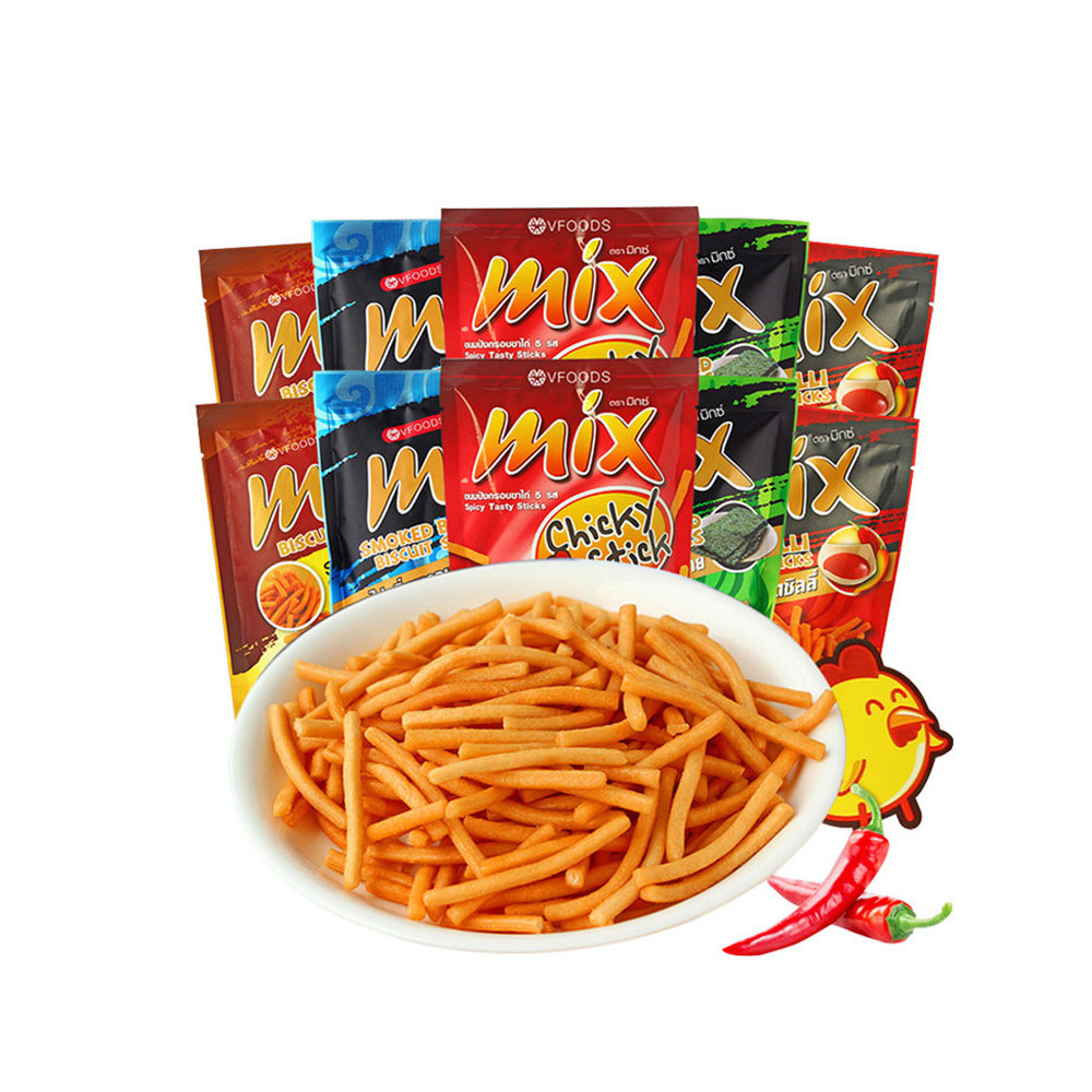 ประเทศไทยนําเข้าVFOODS MIX Crispy Fries 75gกุ้งFrench Fries Casual Puffed Snacks