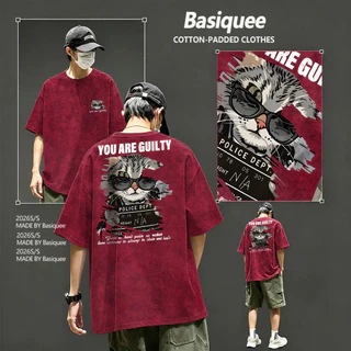 Basi💥เสื้อผู้ชาย เสื้อยืด oversize เสื้อฟอก วินเทจ สตรีท เกรดพรีเมียม เสื้อคอตตอน ไม่หดตัว ใส่สบาย ลาย "You are Guilty"